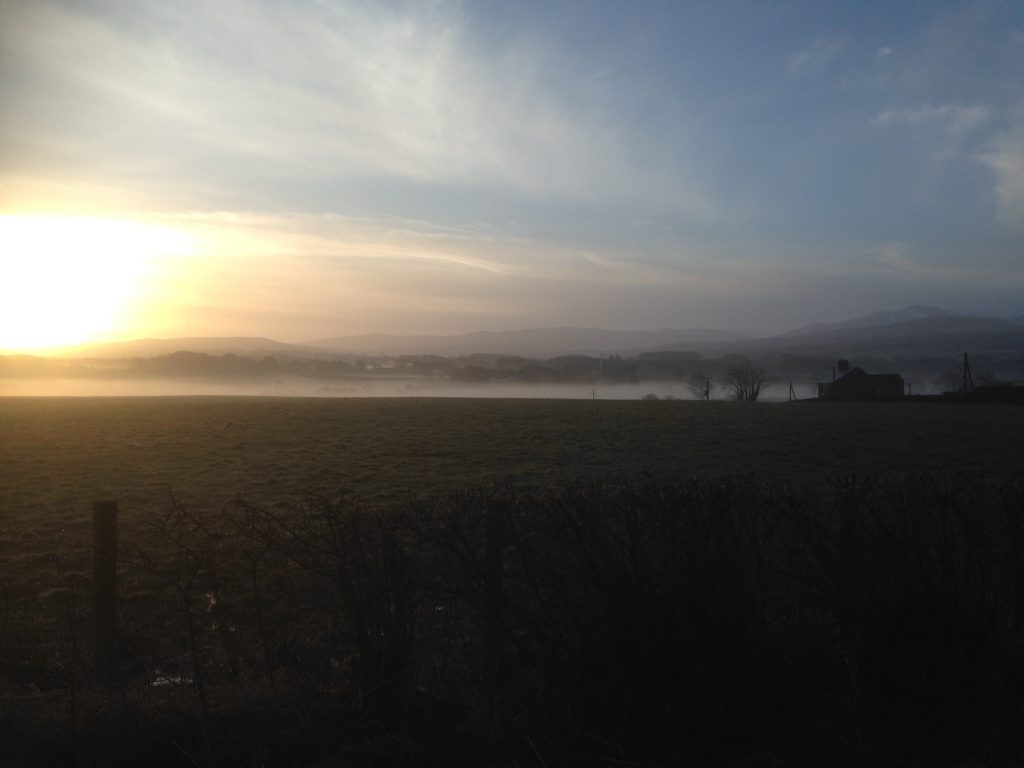 Misty Morning looking towards the Solway Firth and beyond from near to Leesrigg Cottage Holiday Cottage